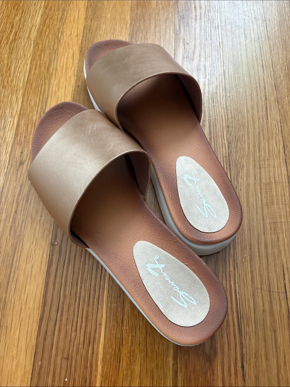 Women’s Beige/Copper Slide Sandals - Comfortable Casual Slip-Ons